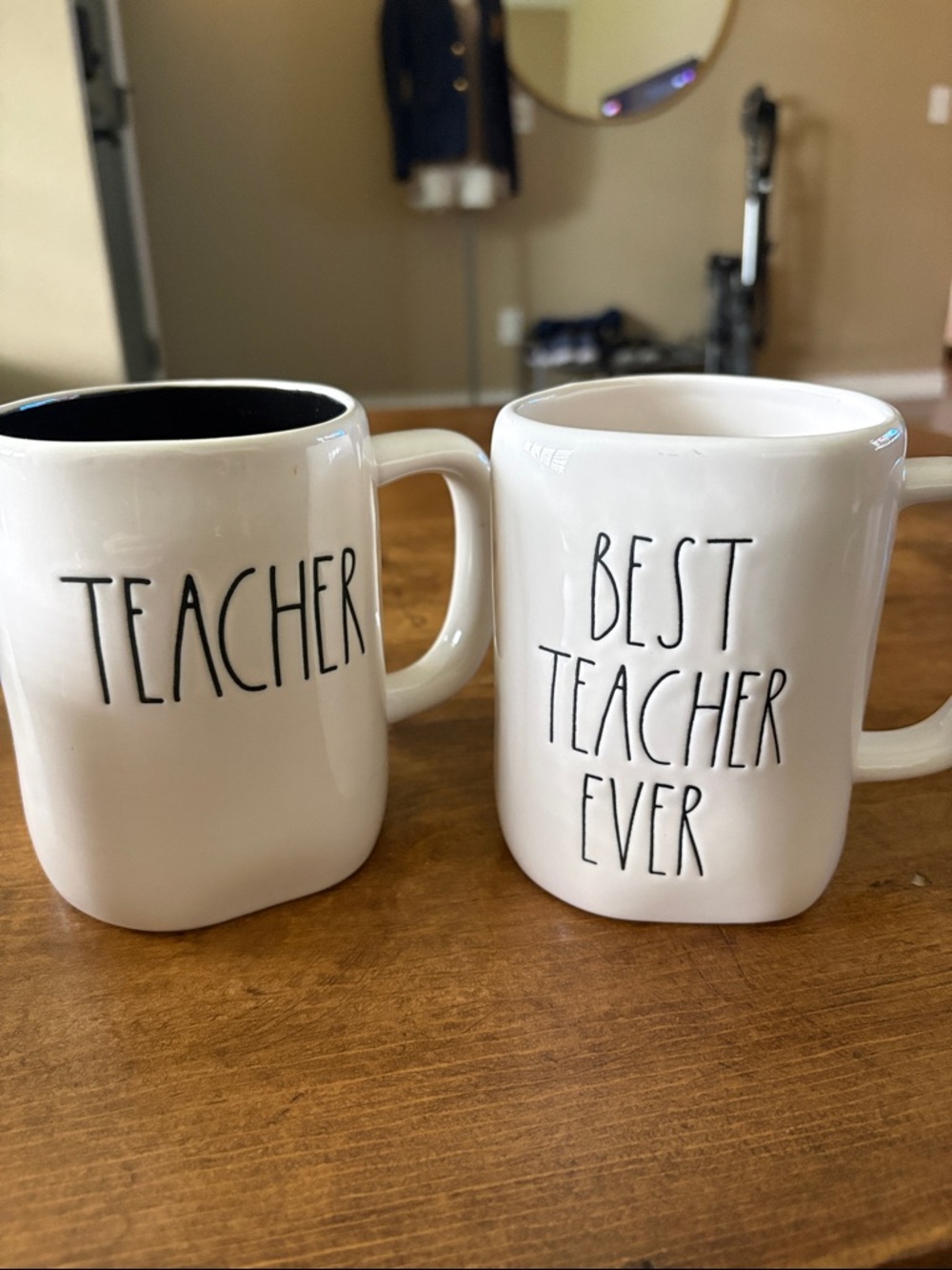 Rae Dunn White Ceramic Teacher & Best Teacher Ever Mug Duo